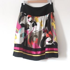 Vintage Silky Colourful Nygard Drop Waist Skirt Size Medium Pink Black Floral